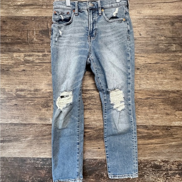 Madewell Blue Distressed Straight Leg Light Wash Jeans - Picture 1 of 10